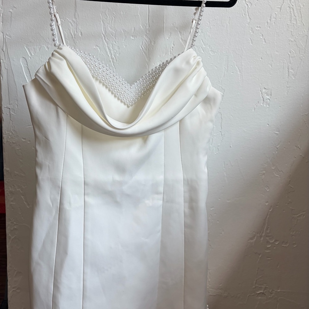 Meshki White Pearl-Trim Mini Dress